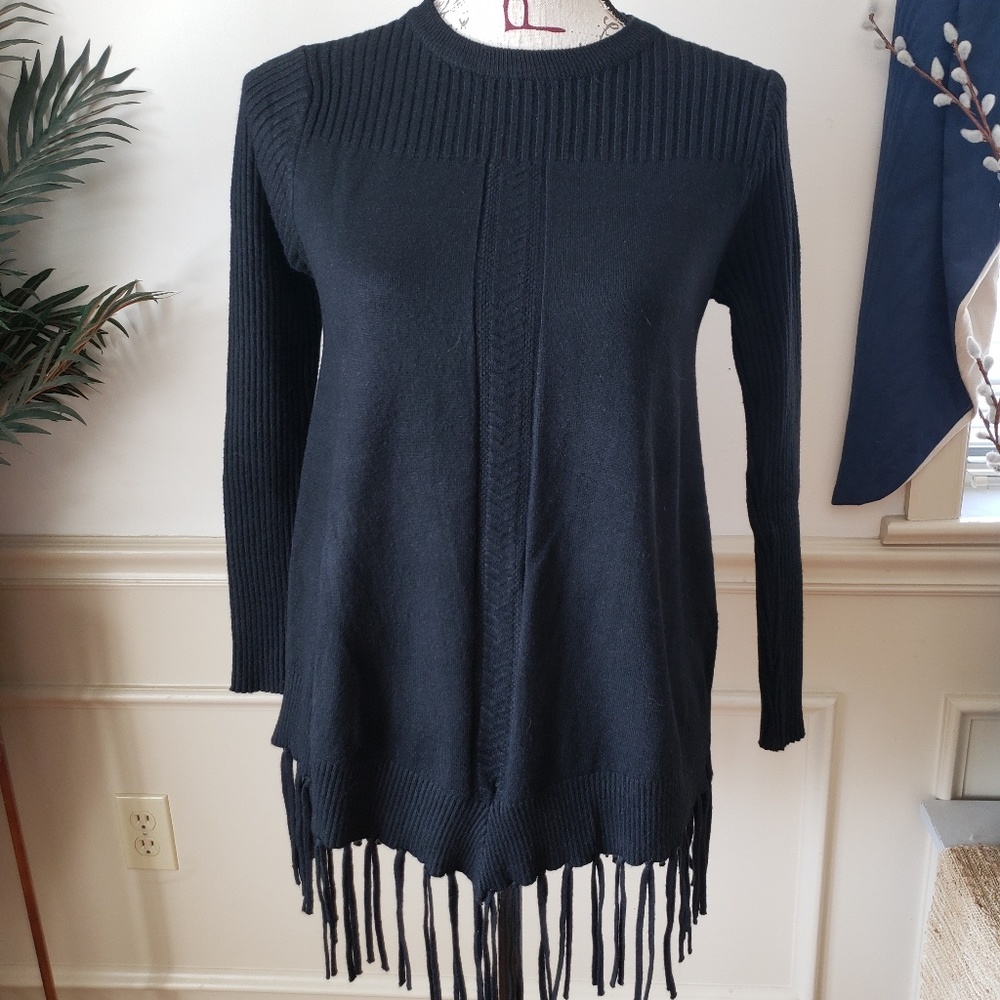NWT black fringe small sweater